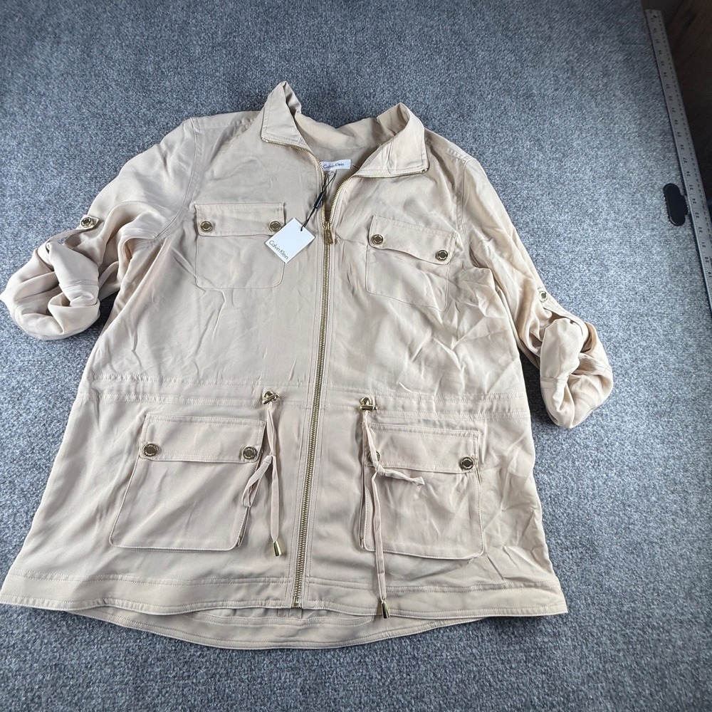 Calvin Klein Womens Latte Beige Utility Anorak Jacket Gold Hardware XL M4BC1177